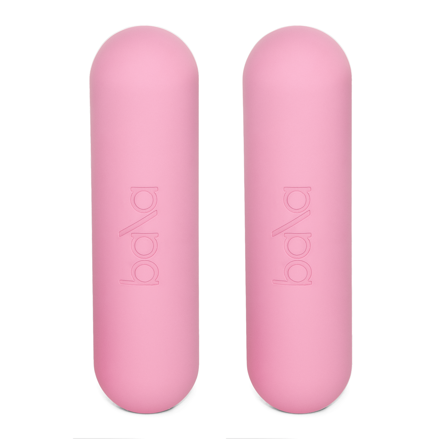 Ein Paar der BALA BAR BLUSH Hanteln in der Farbe Blush, vertikal ausgerichtet.