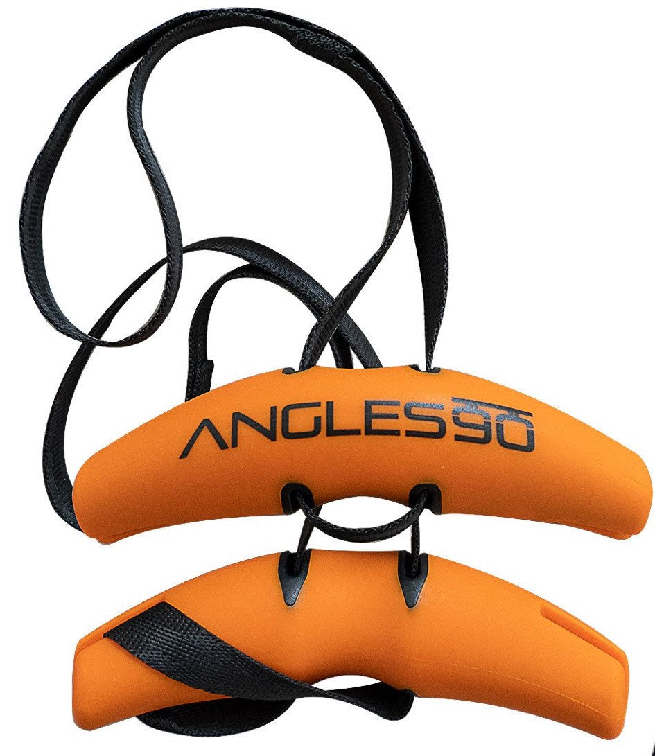 Angles90 A90 Grips – orange Trainingsgriffe mit schwarzen Schlaufen, ergonomisch geformt für gelenkschonendes Krafttraining und vielseitige Zugübungen.