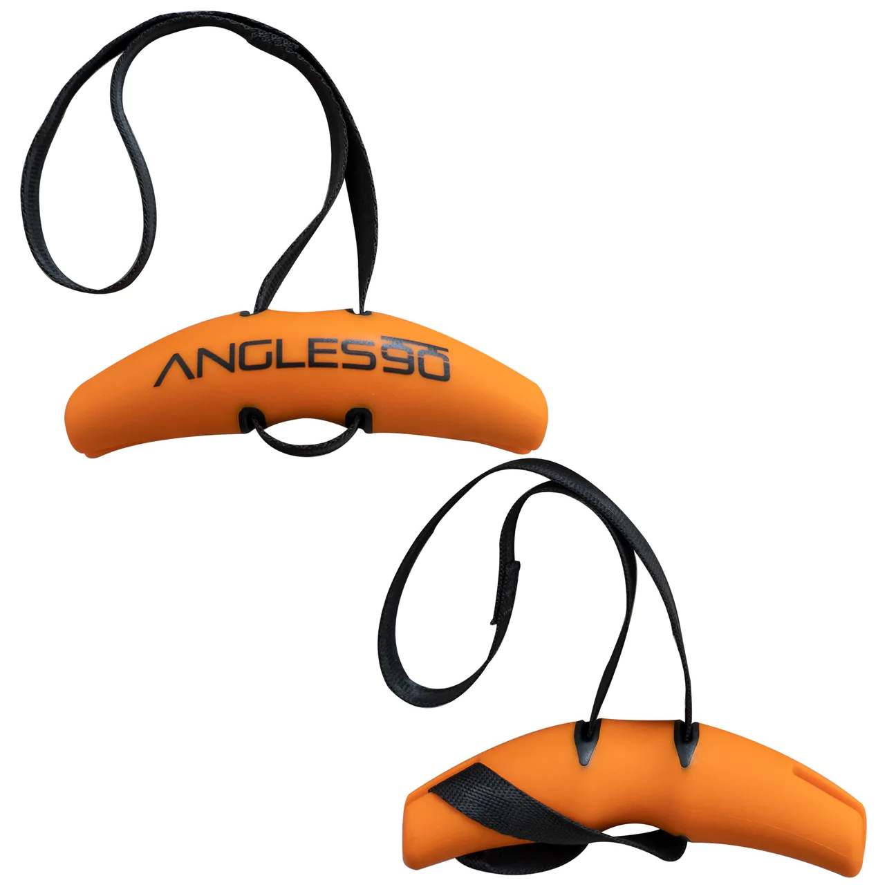 Angles90 A90 Grips – zwei orange Trainingsgriffe mit schwarzen Schlaufen, flexibel einsetzbar für funktionelles Krafttraining und bessere Griffposition.