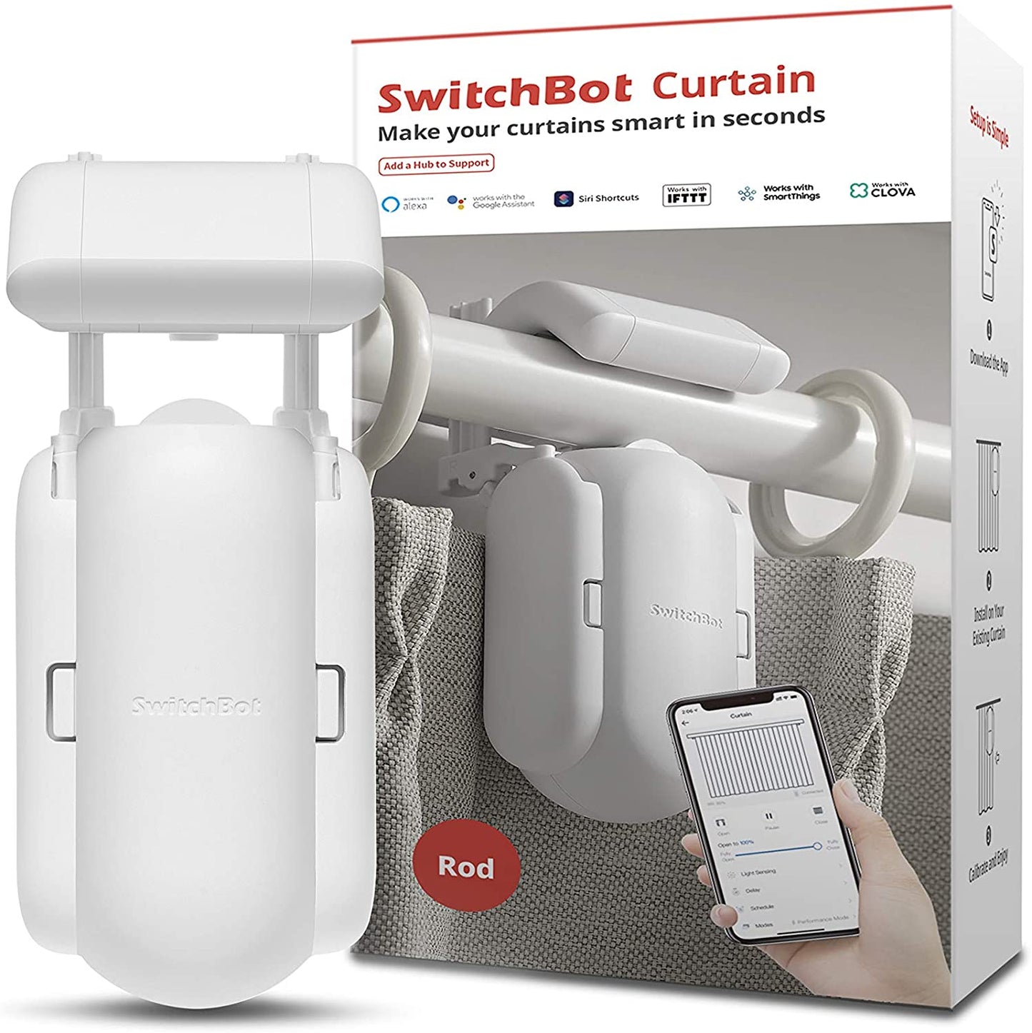 SwitchBot Curtain "Rod Pole" – Smarter Gardinenmotor für Gardinenstangen (Weiß)