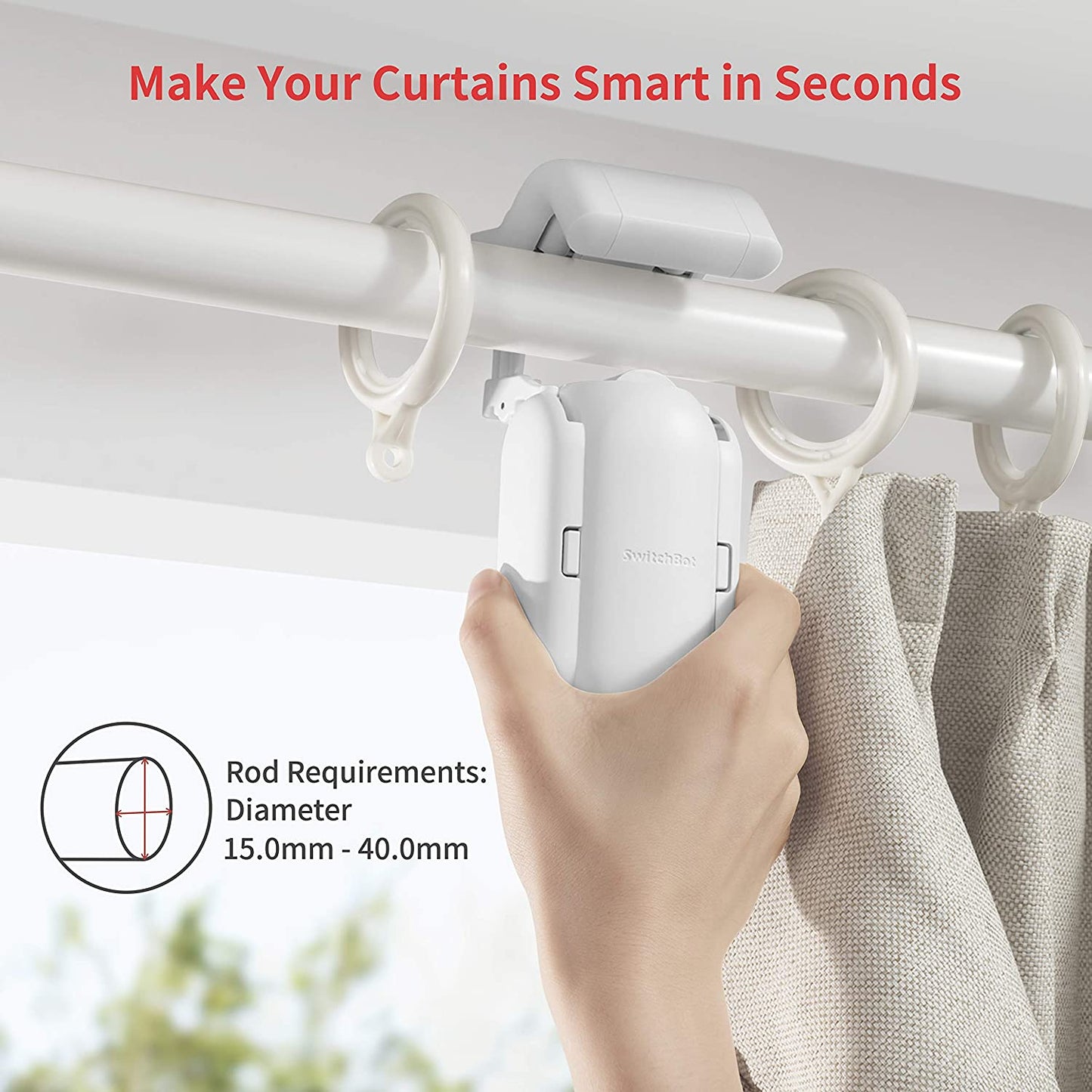 SwitchBot Curtain "Rod Pole" – Smarter Gardinenmotor für Gardinenstangen (Weiß)