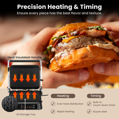 NORTH Elektrogrill mit präziser Temperatur- und Zeitsteuerung, gleichmäßiger Wärmeverteilung und integriertem Timer