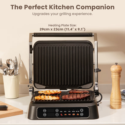 NORTH Kontaktgrill mit großer Grillfläche von 29 x 23 cm – perfekt für Steaks, Geflügel, Gemüse und Paninis