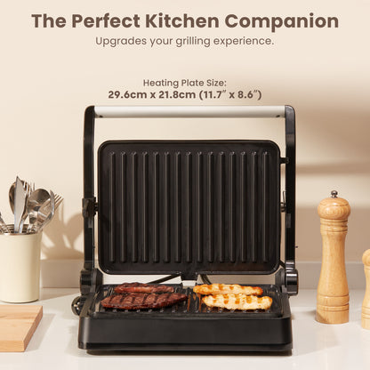 NORTH Kontaktgrill mit großer Grillfläche von 29,6 x 21,8 cm – ideal für Steaks, Geflügel, Gemüse und Grillkäse