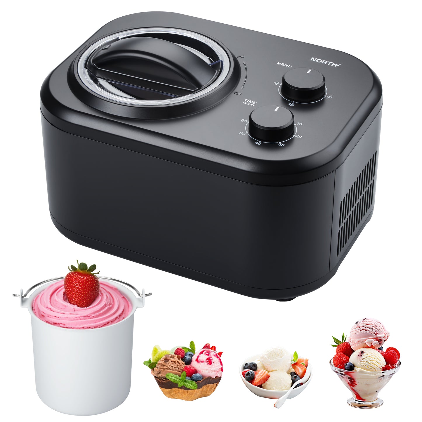 NORTH Speiseeismaschine mit Kompressor und Edelstahlbehälter – cremiges Eis, Sorbet und Frozen Yogurt selbst herstellen