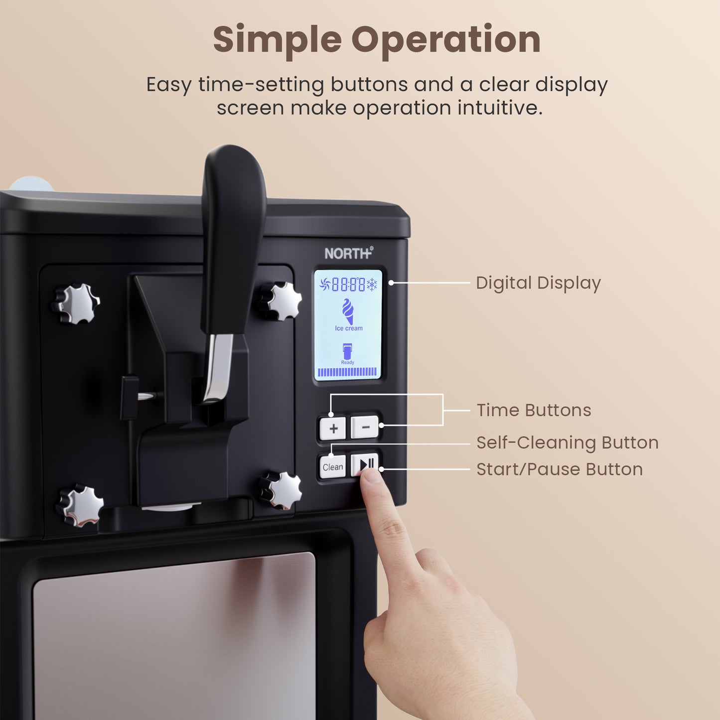 NORTH Softeismaschine mit Digitaldisplay und Selbstreinigungsfunktion – einfache Bedienung per Knopfdruck