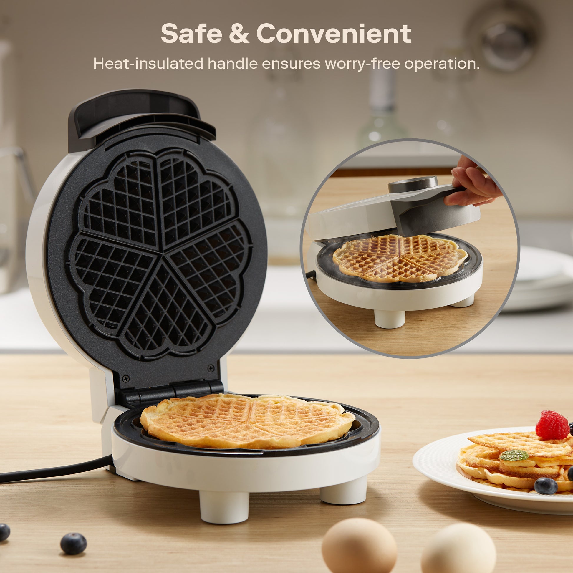 NORTH Herzwaffeleisen mit wärmeisoliertem Griff – sicheres Öffnen und komfortable Bedienung beim Backen