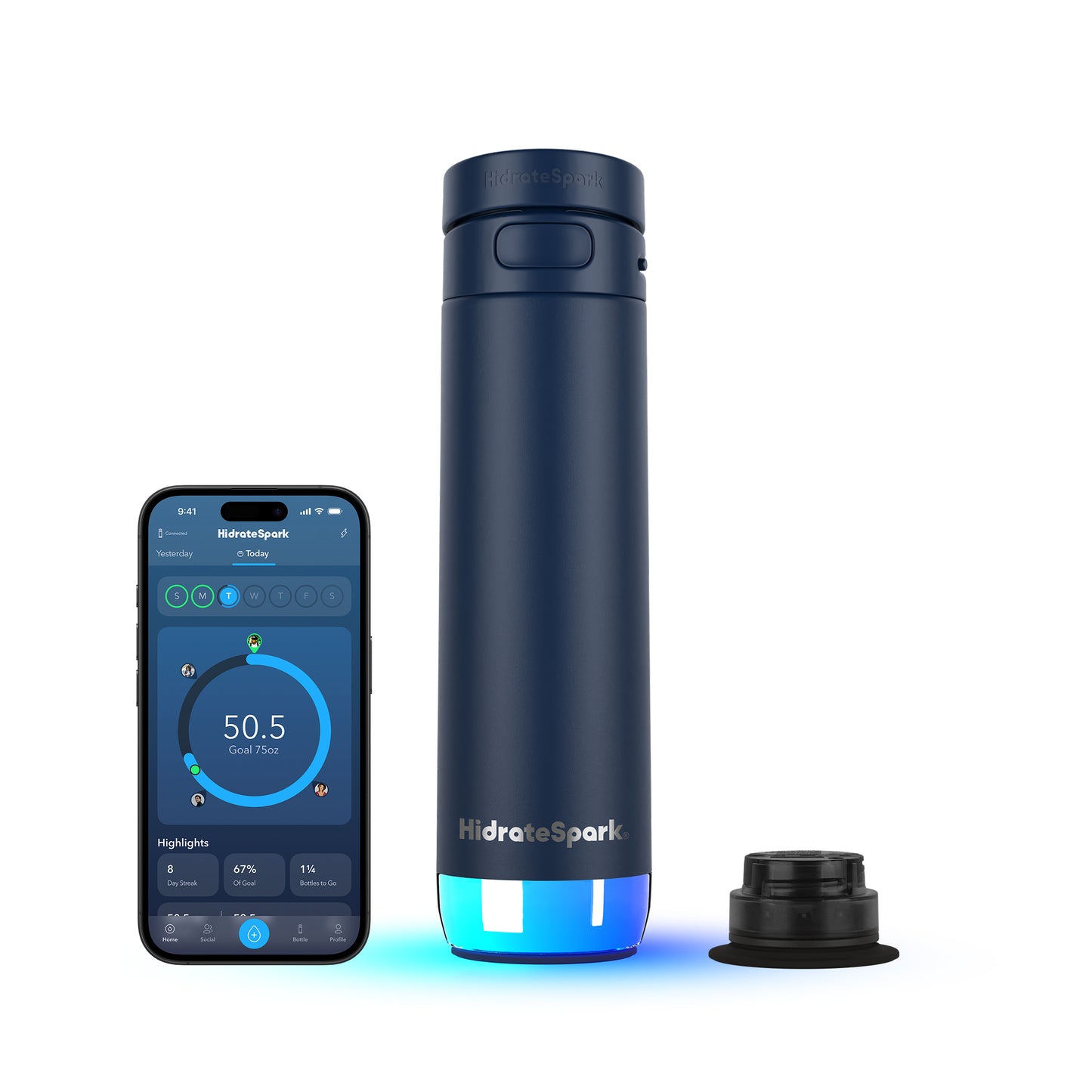 HidrateSpark PRO 2 Intelligente Flasche 21 oz.(620ml) Strohhalm - Blau (Navy)