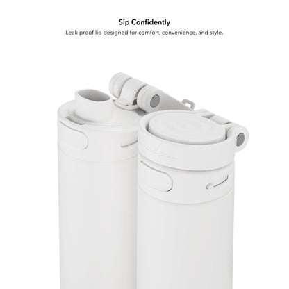 Zwei HidrateSpark PRO 2 Trinkflaschen in Weiß mit Chug-Verschluss, eine geöffnet, eine geschlossen – auslaufsicher & stylisch