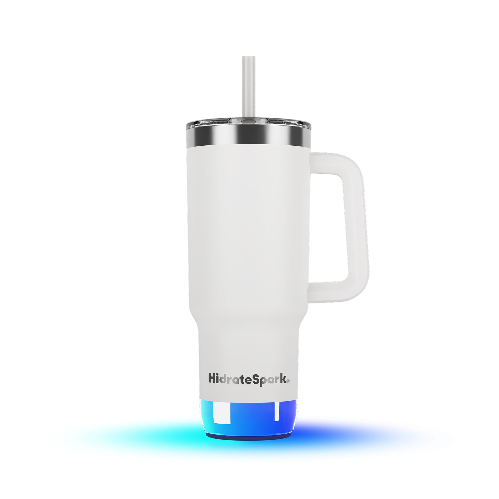 HidrateSpark PRO 2 Tumbler Weiß 30oz mit Griff, LED-Leuchtring und Strohhalm