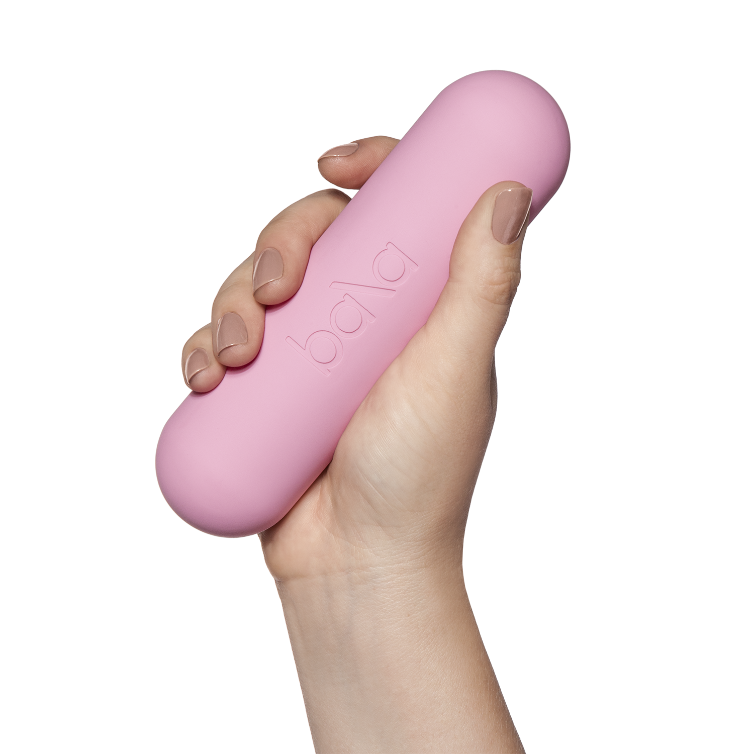 Ein pinker BALA BAR wird gehalten, um den Griff zu demonstrieren.