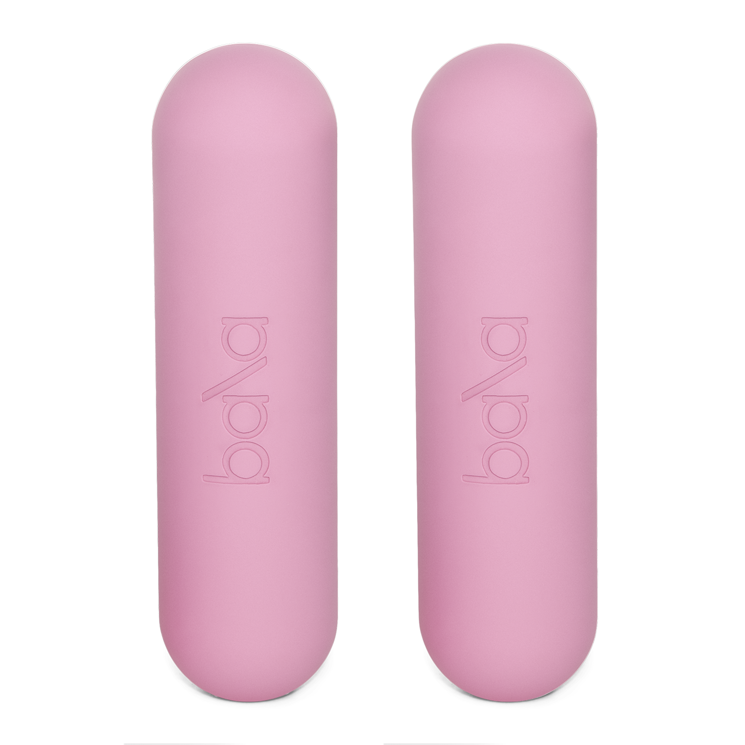 Ein Paar der BALA BAR BLUSH Hanteln in der Farbe Blush, vertikal ausgerichtet.