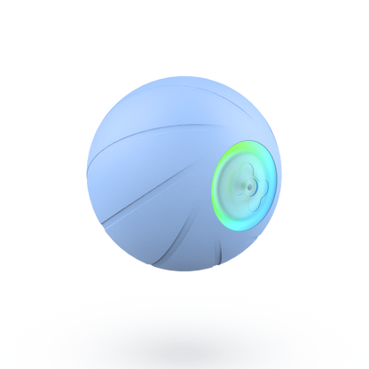 Blauer, interaktiver Cheerble Wicked Ball SE mit LED-Leuchtring und Power-Taste – für selbstständige Bewegung und langanhaltenden Spielspaß bei Haustieren.