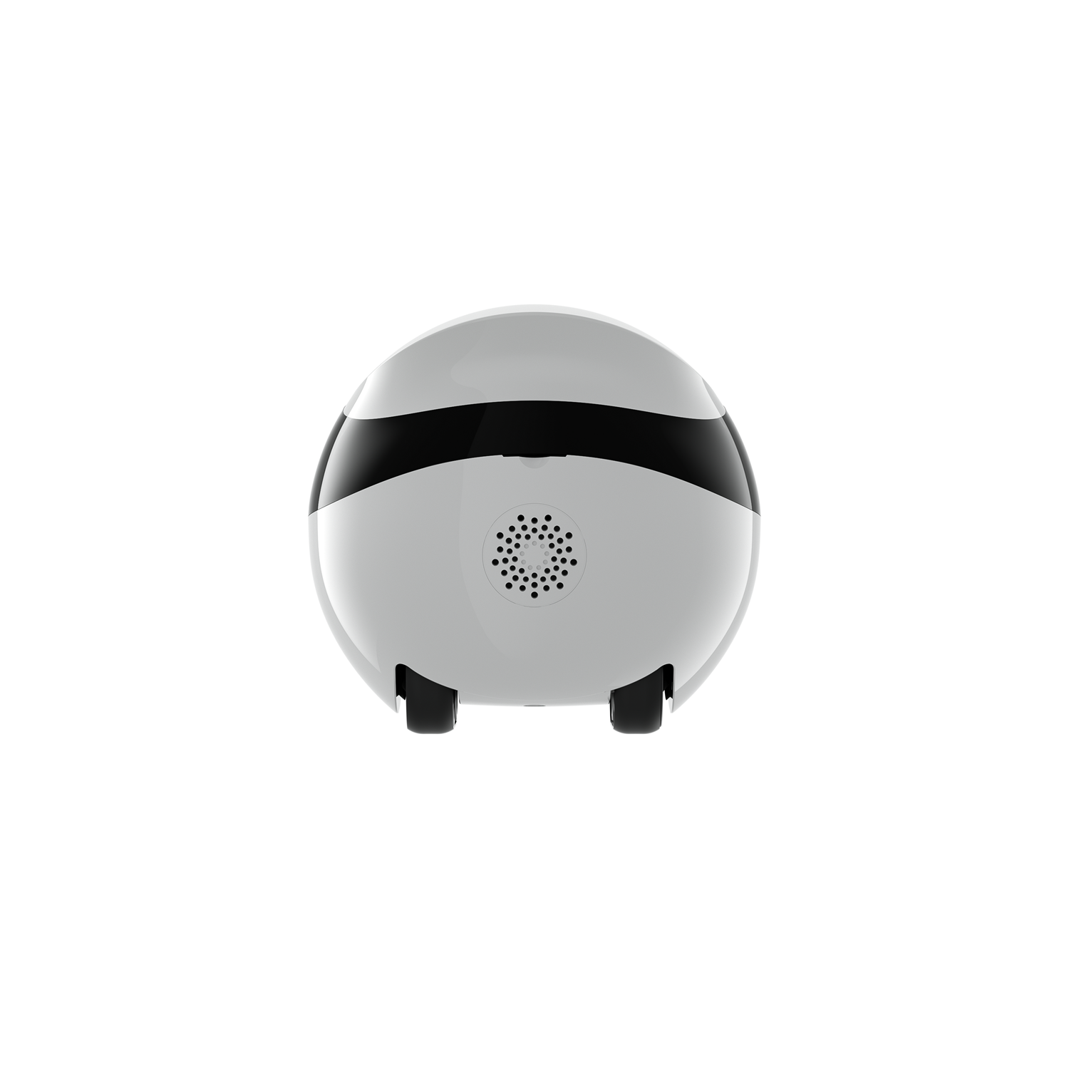 EBO Air 2 Dove White – Rückansicht des smarten Haustierroboters mit Lautsprechergitter, kugelförmig, in Weiß-Schwarz