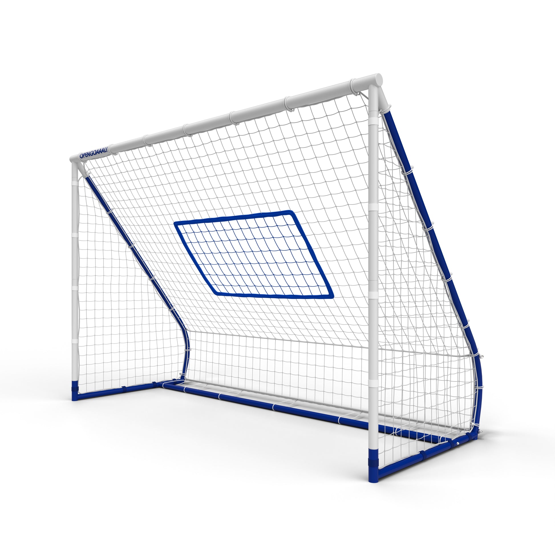 Seitliche Ansicht des Open Goaaal 3in1 Rebounders mit Tor, Rückprallfläche und Schutznetz – ideal für effektives Fußballtraining im Garten.