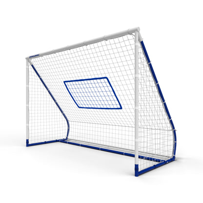 Seitliche Ansicht des Open Goaaal 3in1 Rebounders mit Tor, Rückprallfläche und Schutznetz – ideal für effektives Fußballtraining im Garten.