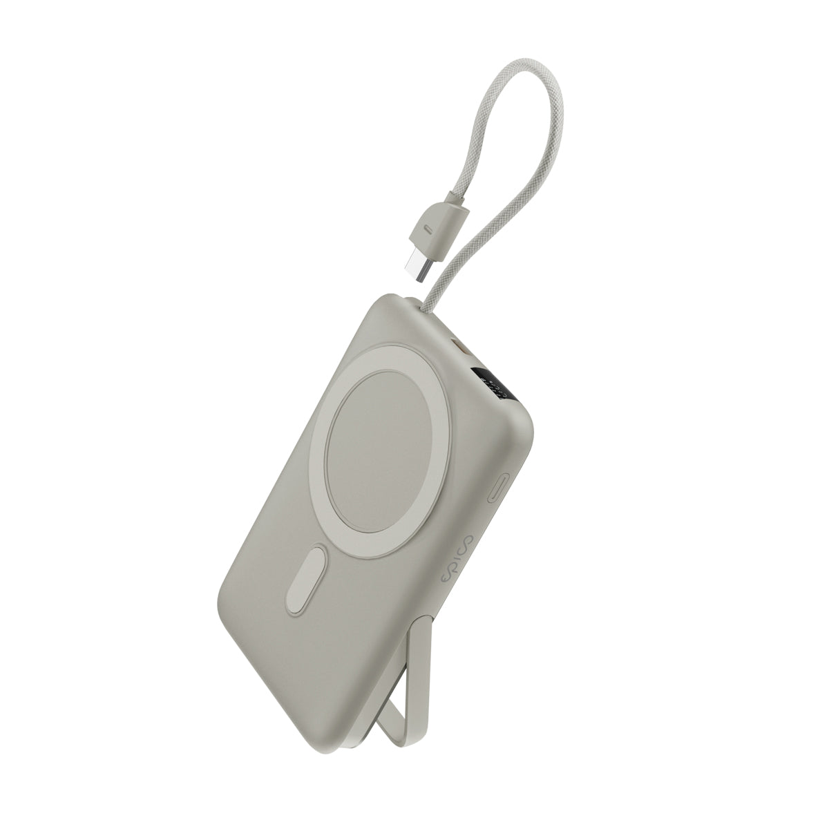 Epico UltraPack Mag+ Wireless Power Bank EM67 – 10000mAh Powerbank mit MagSafe, integriertem USB-C-Kabel und Standfuß, in Grau