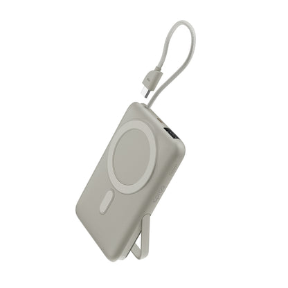 Epico UltraPack Mag+ Wireless Power Bank EM67 – 10000mAh Powerbank mit MagSafe, integriertem USB-C-Kabel und Standfuß, in Grau