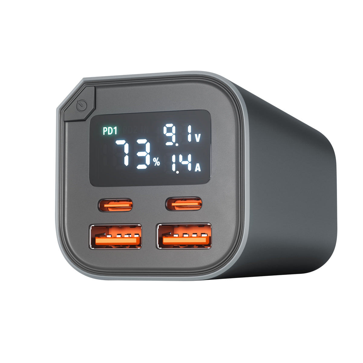 Epico Aluminium Power Bank 20000mAh – Hochleistungs-Powerbank mit USB-C PD 100 W, 4 Anschlüssen und LED-Display, Space Grey, LED und Anschlüsse