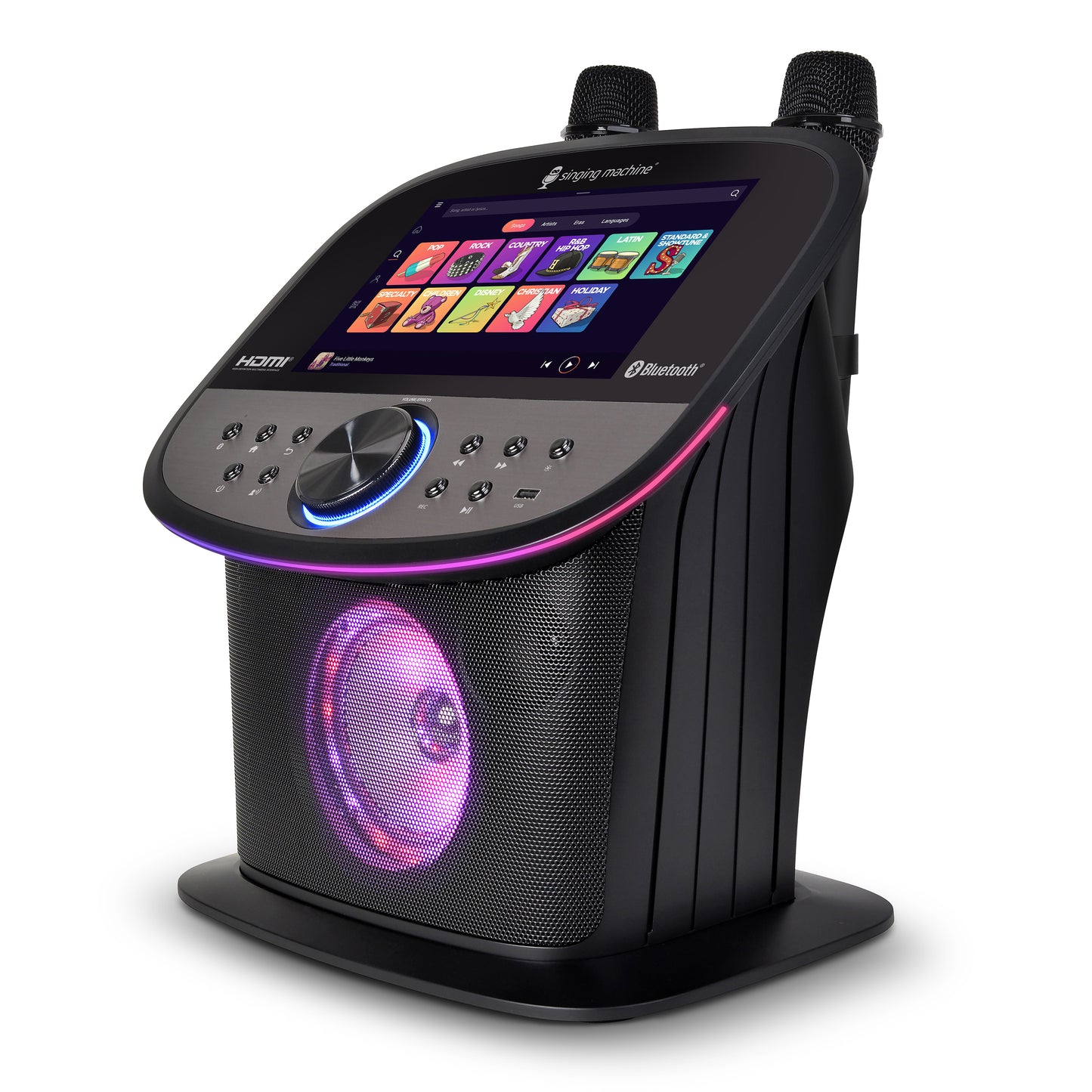 Singing Machine Karaoke-Lautsprecher mit HD-Touchscreen, Bluetooth-Konnektivität und mehrfarbiger LED-Beleuchtung