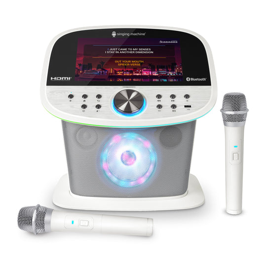 Singing Machine ISM9022 Karaoke-System mit Touchscreen, Bluetooth, LED-Lichteffekten und zwei kabellosen Mikrofonen
