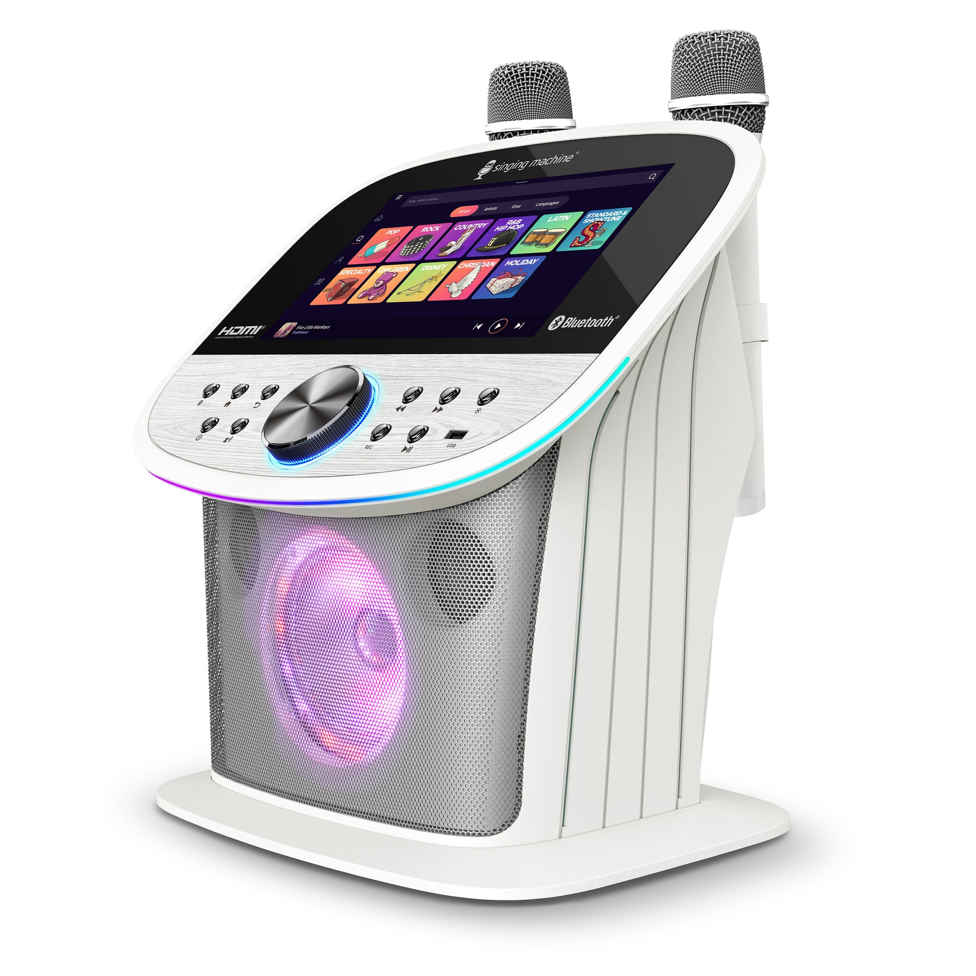 Singing Machine Karaoke-Lautsprecher mit HD-Touchscreen, Bluetooth-Konnektivität und mehrfarbiger LED-Beleuchtung