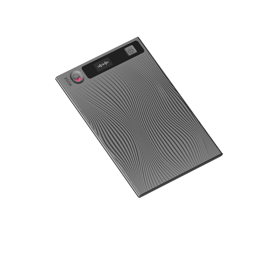 Mobvoi TicNote NE-79 KI-Diktiergerät in Grau mit integriertem Mikrofon, Aufnahmebutton und strukturiertem Gehäuse für Sprachaufnahmen, Meetings und Notizen.