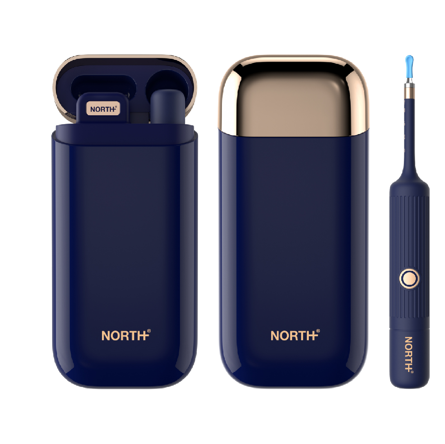 NORTH Smart Ear Cleaner mit HD-Kamera, kabellosem Ladecase und ergonomischem Ohrreiniger in Dunkelblau
