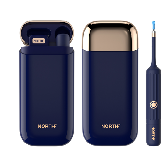 NORTH Smart Ear Cleaner mit HD-Kamera, kabellosem Ladecase und ergonomischem Ohrreiniger in Dunkelblau
