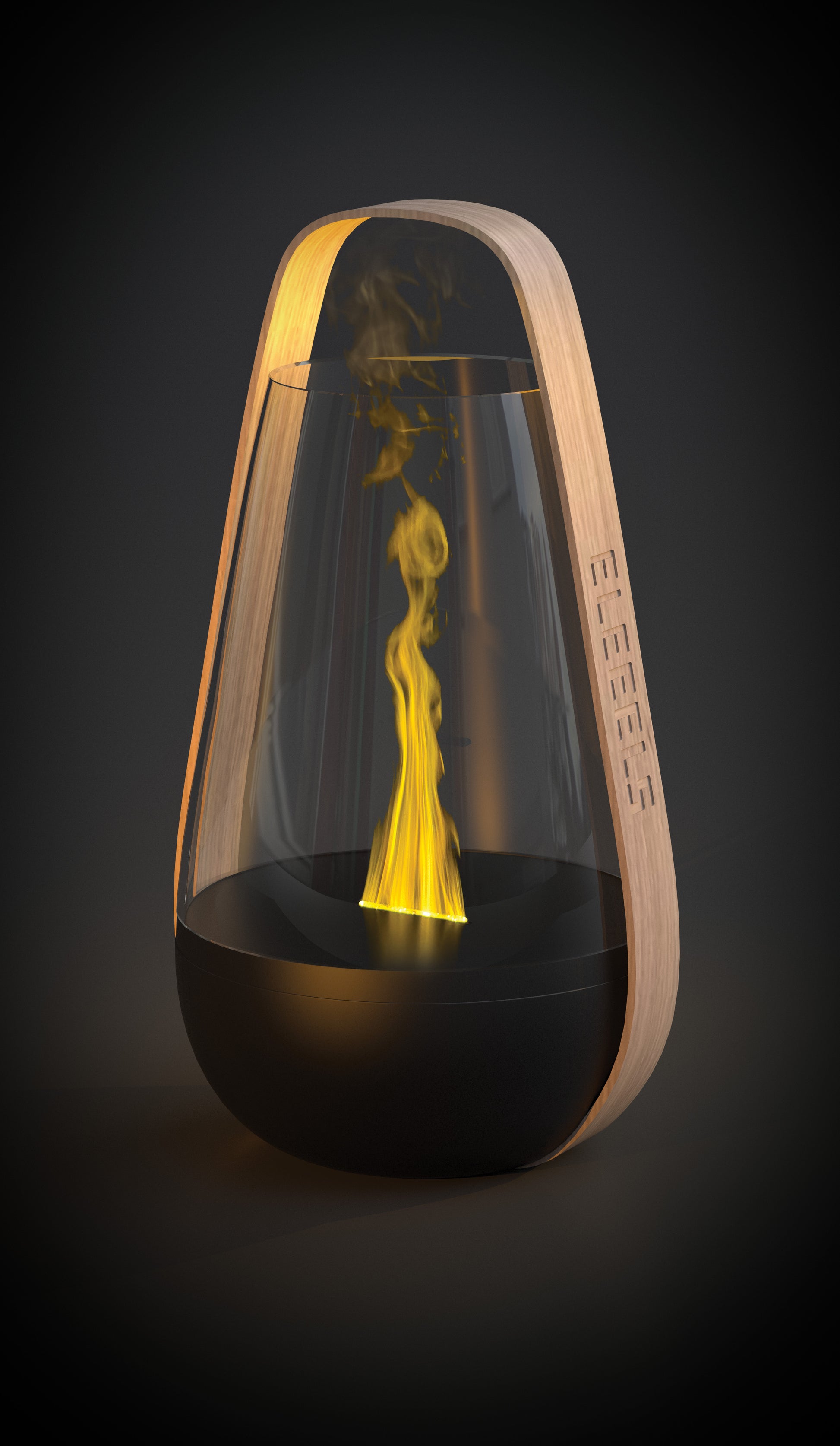 Der EleEELS S5 Aroma Diffusor in Laternenform mit simuliertem Flammeneffekt und Holzgriffen.