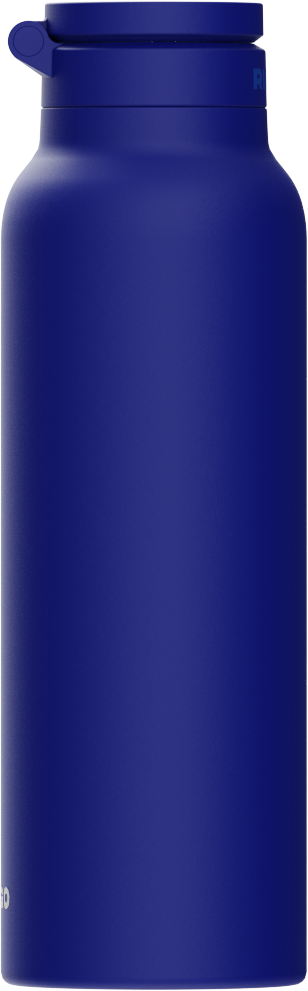 Blaue Ringo Edelstahlflasche mit geschlossenem Deckel, Seitenansicht