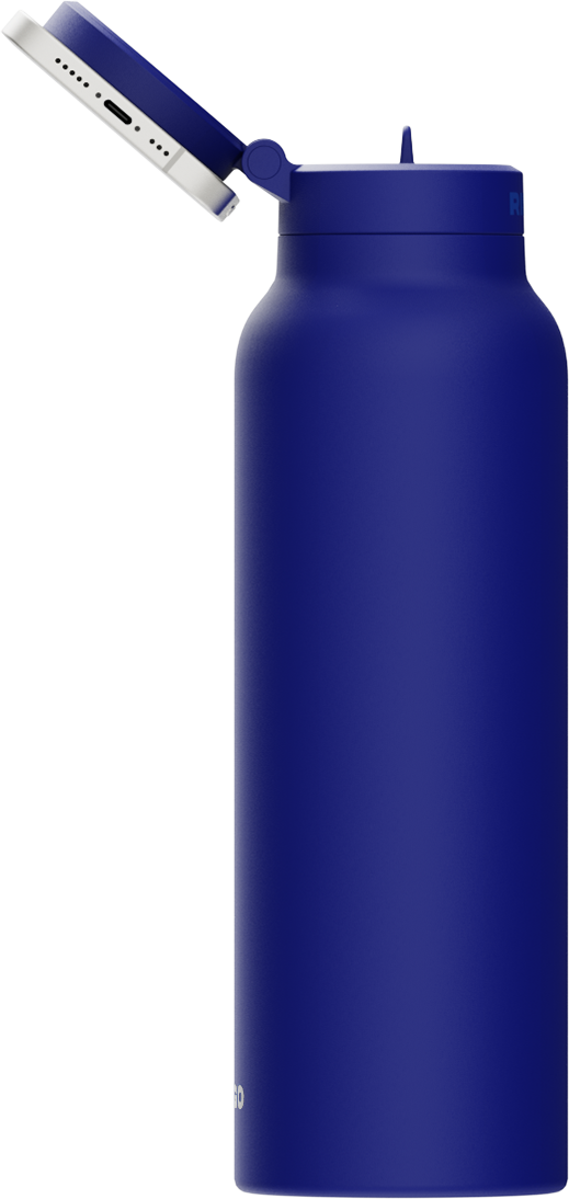 Blaue Ringo Flasche mit geöffnetem Magnethalter