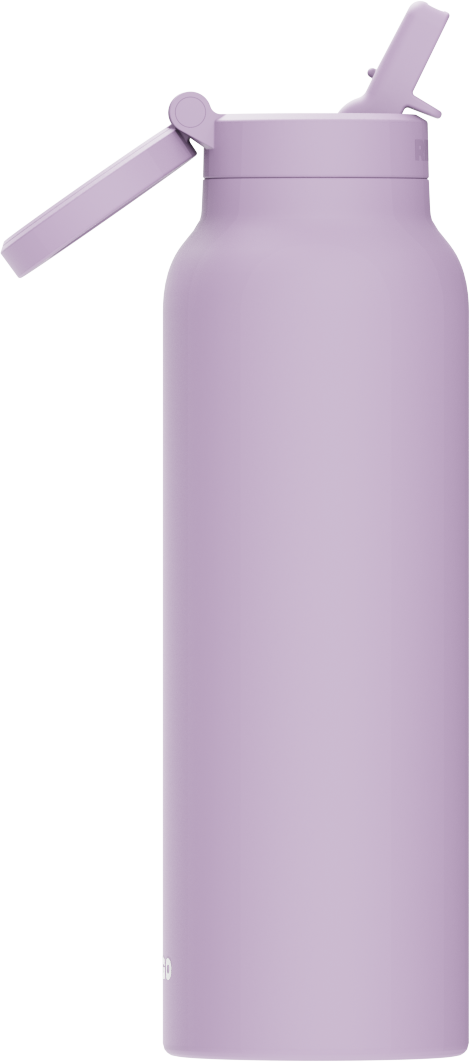 Ringo PRO Lila Trinkflasche mit ausgeklapptem Trinkhalm